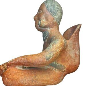 Handcrafted Native Indigenous South American Clay Pottery Sitting Woman  Basket